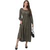imageWomens 2024 Fall Casual Long Sleeve Square Neck Elastic High Waist Flowy Tiered Aline Maxi DressArmy Green