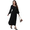 imageWomens 2024 Fall Casual Long Sleeve Square Neck Elastic High Waist Flowy Tiered Aline Maxi DressBlack