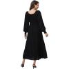 imageWomens 2024 Fall Casual Long Sleeve Square Neck Elastic High Waist Flowy Tiered Aline Maxi DressBlack