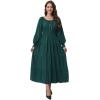 imageWomens 2024 Fall Casual Long Sleeve Square Neck Elastic High Waist Flowy Tiered Aline Maxi DressDeep Green