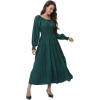 imageWomens 2024 Fall Casual Long Sleeve Square Neck Elastic High Waist Flowy Tiered Aline Maxi DressDeep Green