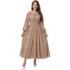 imageWomens 2024 Fall Casual Long Sleeve Square Neck Elastic High Waist Flowy Tiered Aline Maxi DressKhaki