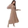 imageWomens 2024 Fall Casual Long Sleeve Square Neck Elastic High Waist Flowy Tiered Aline Maxi DressKhaki