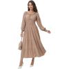imageWomens 2024 Fall Casual Long Sleeve Square Neck Elastic High Waist Flowy Tiered Aline Maxi DressKhaki