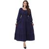 imageWomens 2024 Fall Casual Long Sleeve Square Neck Elastic High Waist Flowy Tiered Aline Maxi DressNavy Blue