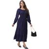 imageWomens 2024 Fall Casual Long Sleeve Square Neck Elastic High Waist Flowy Tiered Aline Maxi DressNavy Blue