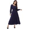 imageWomens 2024 Fall Casual Long Sleeve Square Neck Elastic High Waist Flowy Tiered Aline Maxi DressNavy Blue