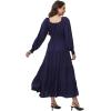 imageWomens 2024 Fall Casual Long Sleeve Square Neck Elastic High Waist Flowy Tiered Aline Maxi DressNavy Blue