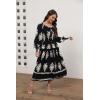 imageWomens 2024 Fall Casual Long Sleeve Square Neck Elastic High Waist Flowy Tiered Aline Maxi DressNavy Blue Print