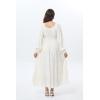 imageWomens 2024 Fall Casual Long Sleeve Square Neck Elastic High Waist Flowy Tiered Aline Maxi DressOffwhite