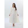 imageWomens 2024 Fall Casual Long Sleeve Square Neck Elastic High Waist Flowy Tiered Aline Maxi DressOffwhite
