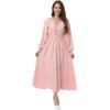 imageWomens 2024 Fall Casual Long Sleeve Square Neck Elastic High Waist Flowy Tiered Aline Maxi DressPink