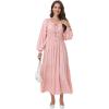 imageWomens 2024 Fall Casual Long Sleeve Square Neck Elastic High Waist Flowy Tiered Aline Maxi DressPink