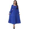 imageWomens 2024 Fall Casual Long Sleeve Square Neck Elastic High Waist Flowy Tiered Aline Maxi DressRoyal Blue