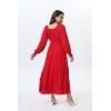 imageWomens 2024 Fall Casual Long Sleeve Square Neck Elastic High Waist Flowy Tiered Aline Maxi DressSolid Red