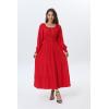 imageWomens 2024 Fall Casual Long Sleeve Square Neck Elastic High Waist Flowy Tiered Aline Maxi DressSolid Red