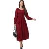 imageWomens 2024 Fall Casual Long Sleeve Square Neck Elastic High Waist Flowy Tiered Aline Maxi DressWine Red