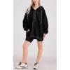 imagechouyatou Women Fall Fuzzy Pullover Fleece Jacket Sweatshirt Casual Floral Winter Sherpa Hoodie Jacket with PocketBlack