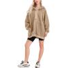 imagechouyatou Women Fall Fuzzy Pullover Fleece Jacket Sweatshirt Casual Floral Winter Sherpa Hoodie Jacket with PocketKhaki