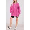 imagechouyatou Women Fall Fuzzy Pullover Fleece Jacket Sweatshirt Casual Floral Winter Sherpa Hoodie Jacket with PocketRose