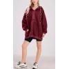 imagechouyatou Women Fall Fuzzy Pullover Fleece Jacket Sweatshirt Casual Floral Winter Sherpa Hoodie Jacket with PocketWine Red