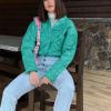imagechouyatou Women Winter Warm Puffer Padded Jacket Quilted Down Button Down Collarless Cropped Short CoatsGreen