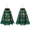 imagechouyatou Womens Beautiful HollowOut Floral Lace High Waisted ALine Midi Long SkirtGreen