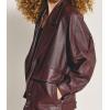 imagechouyatou Womens Button Down Faux Leather Jacket Notched Lapel PU Leather Coat with PocketsBrown
