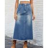 imagechouyatou Womens Casual ALine Frayed Maxi Denim Skirt Distressed High Waisted Long Jean SkirtBlue