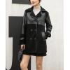 imagechouyatou Womens Casual Lapel Double Breasted Pu Faux Leather Jacket Reversible Trench CoatBlack