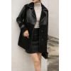 imagechouyatou Womens Casual Lapel Double Breasted Pu Faux Leather Jacket Reversible Trench CoatBlack