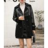 imagechouyatou Womens Casual Lapel Double Breasted Pu Faux Leather Jacket Reversible Trench CoatBlack