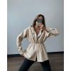 imagechouyatou Womens Casual Long Sleeve Button Down Shirts Pu Faux Leather Peplum JacketBeige Apricot