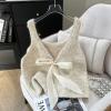 imagechouyatou Womens Cute Backless Sweater Vest Reversible Back Tie Knot Crewneck Sleeveless Knit Tank TopsBeige