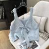 imagechouyatou Womens Cute Backless Sweater Vest Reversible Back Tie Knot Crewneck Sleeveless Knit Tank TopsBlue