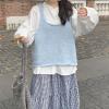 imagechouyatou Womens Cute Backless Sweater Vest Reversible Back Tie Knot Crewneck Sleeveless Knit Tank TopsBlue