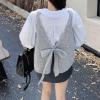 imagechouyatou Womens Cute Backless Sweater Vest Reversible Back Tie Knot Crewneck Sleeveless Knit Tank TopsGrey