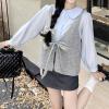 imagechouyatou Womens Cute Backless Sweater Vest Reversible Back Tie Knot Crewneck Sleeveless Knit Tank TopsGrey