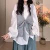 imagechouyatou Womens Cute Backless Sweater Vest Reversible Back Tie Knot Crewneck Sleeveless Knit Tank TopsGrey