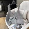 imagechouyatou Womens Cute Backless Sweater Vest Reversible Back Tie Knot Crewneck Sleeveless Knit Tank TopsGrey