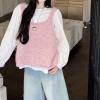 imagechouyatou Womens Cute Backless Sweater Vest Reversible Back Tie Knot Crewneck Sleeveless Knit Tank TopsPink
