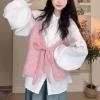 imagechouyatou Womens Cute Backless Sweater Vest Reversible Back Tie Knot Crewneck Sleeveless Knit Tank TopsPink