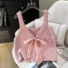 imagechouyatou Womens Cute Backless Sweater Vest Reversible Back Tie Knot Crewneck Sleeveless Knit Tank TopsPink