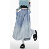 imagechouyatou Womens Distressed Elastic Waist Frayed Maxi Denim Skirt A Line Flared Pleated Long Jean SkirtBlue