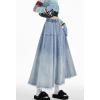 imagechouyatou Womens Distressed Elastic Waist Frayed Maxi Denim Skirt A Line Flared Pleated Long Jean SkirtBlue
