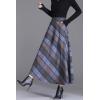 imagechouyatou Womens Elastic Waist Plaid Wool Blend Skirt Checkered Pattern A Line Pleated Wool Long Skirt with PocketsGray Blue