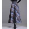 imagechouyatou Womens Elastic Waist Plaid Wool Blend Skirt Checkered Pattern A Line Pleated Wool Long Skirt with PocketsGray Blue