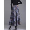 imagechouyatou Womens Elastic Waist Plaid Wool Blend Skirt Checkered Pattern A Line Pleated Wool Long Skirt with PocketsGray Blue