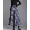 imagechouyatou Womens Elastic Waist Plaid Wool Blend Skirt Checkered Pattern A Line Pleated Wool Long Skirt with PocketsGray Blue