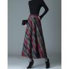 imagechouyatou Womens Elastic Waist Plaid Wool Blend Skirt Checkered Pattern A Line Pleated Wool Long Skirt with PocketsGreen